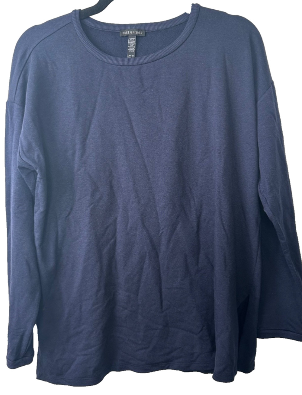 Eileen Fisher Tencel Organic Cotton Sweater Navy Blue Womens XS Boxy Fit A12